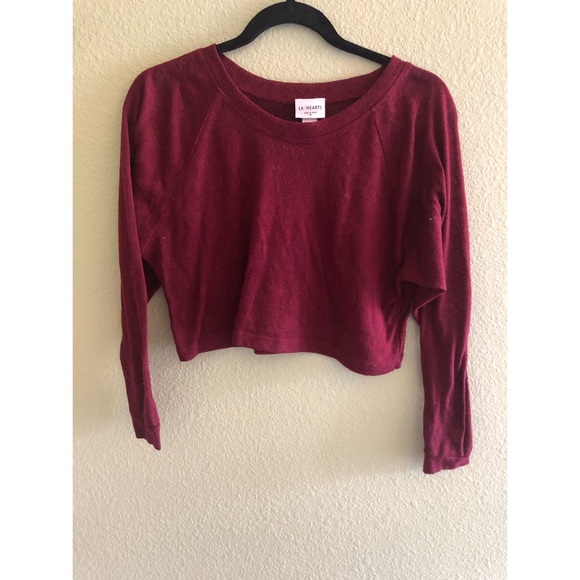 Dark Red Long Sleeve Crop Top - Picture 1 of 5